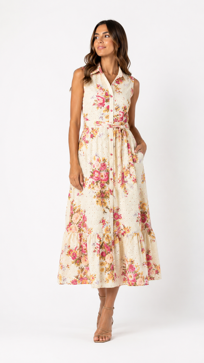 Zara Floral Sleeveless Midi Dress