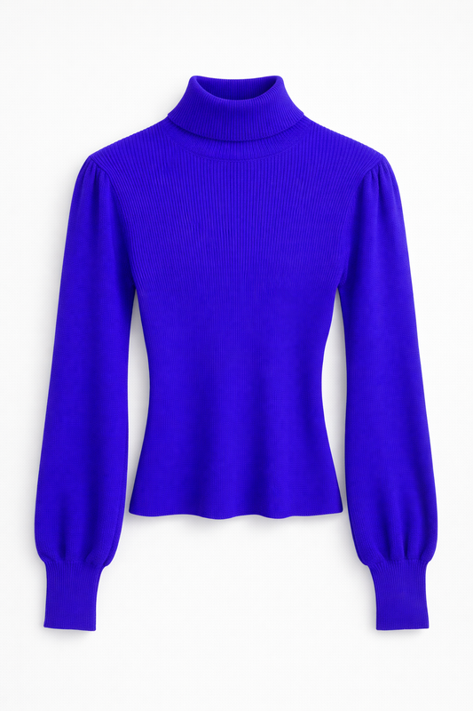 Zara Ribbed Turtleneck Blouse - royal blue