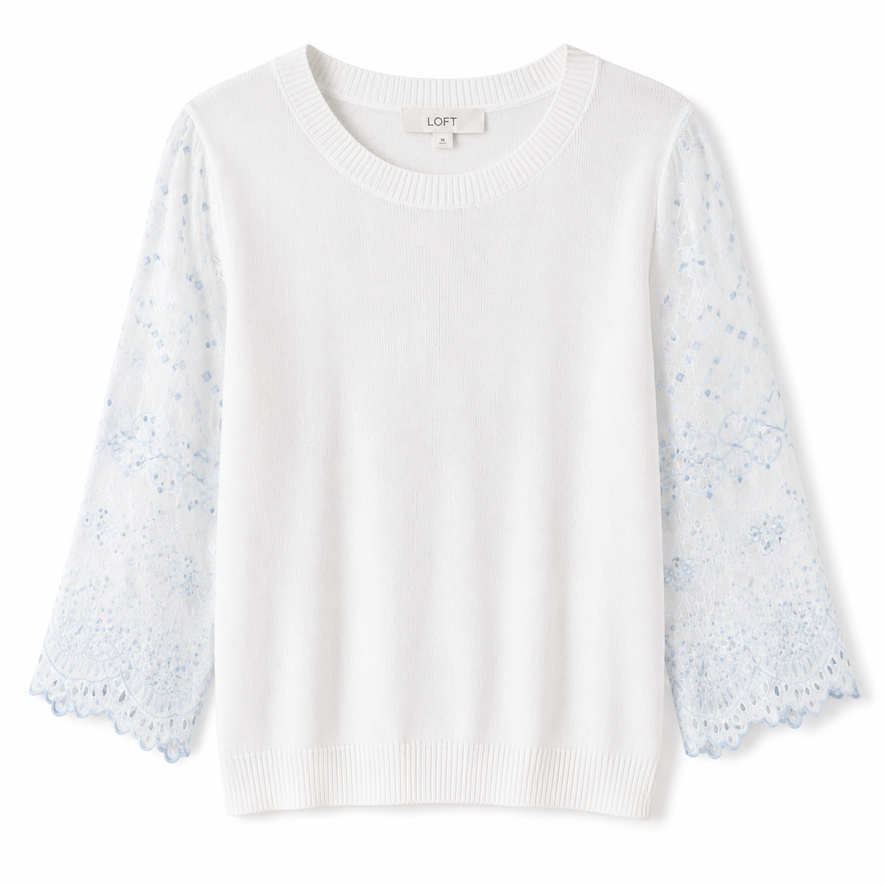 LOFT Mixed Media Embroidered Blouse – Product Description