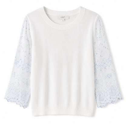 LOFT Mixed Media Embroidered Blouse – Product Description