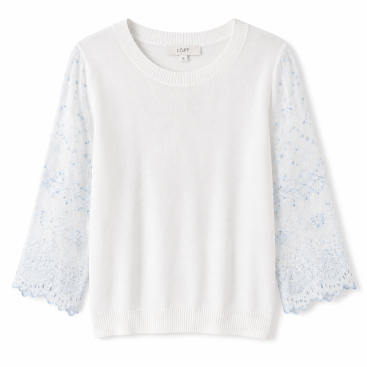 LOFT Mixed Media Embroidered Blouse – Product Description