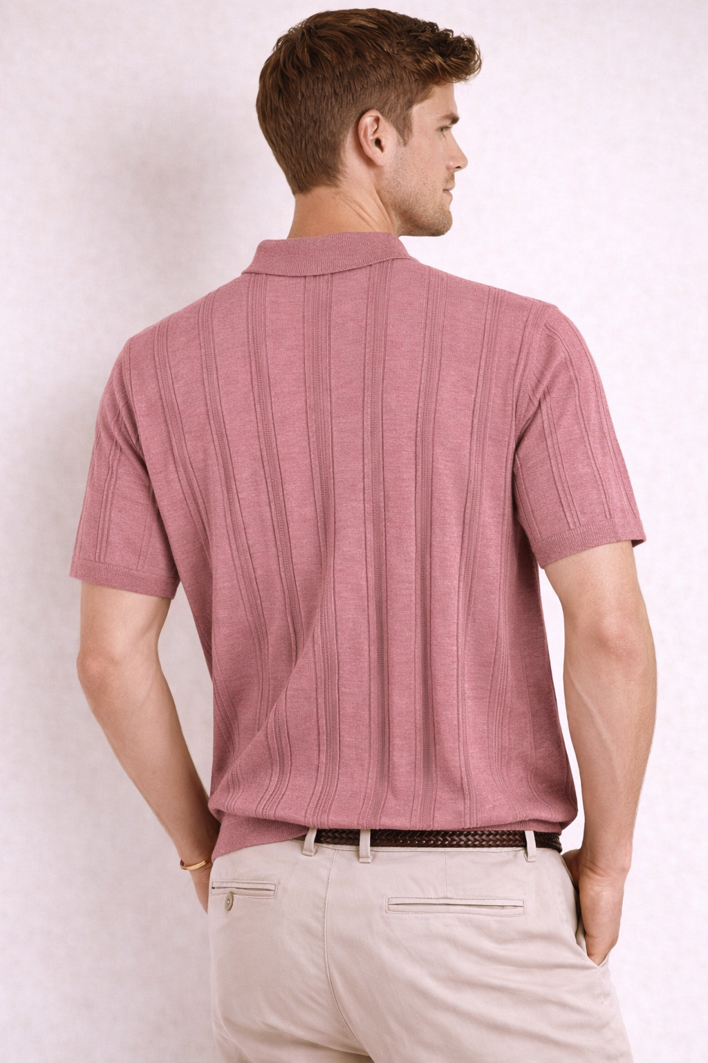 Ted Baker London Textured Knit Polo – Dusty Rose