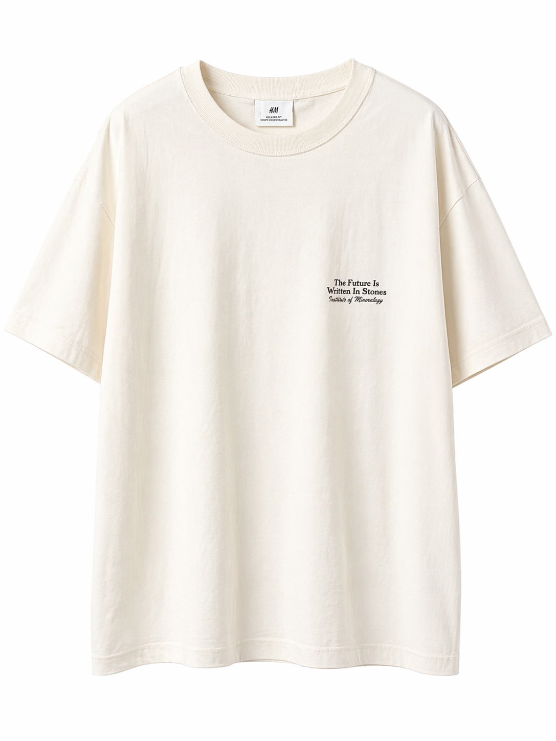 H&M Oversized Printed T-Shirt – Cream (Minimal Graphic)