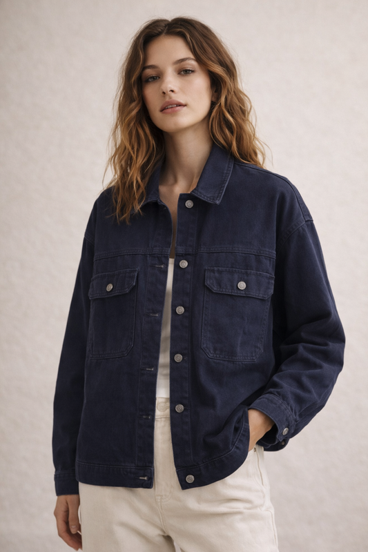 Oversized Denim Jacket – Dark Navy Wash