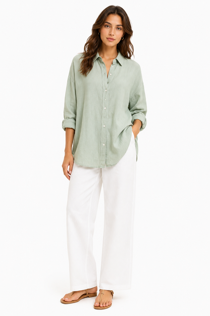 Stradivarius Relaxed Linen-Blend Shirt – Product Description
