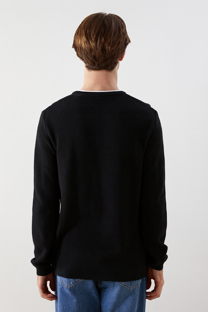 LC Waikiki – Textured Knit Long-Sleeve Blouse (Black)