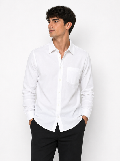 Elegant and timeless Ted Bernhardtz long-sleeve shirt in a clean white finish,