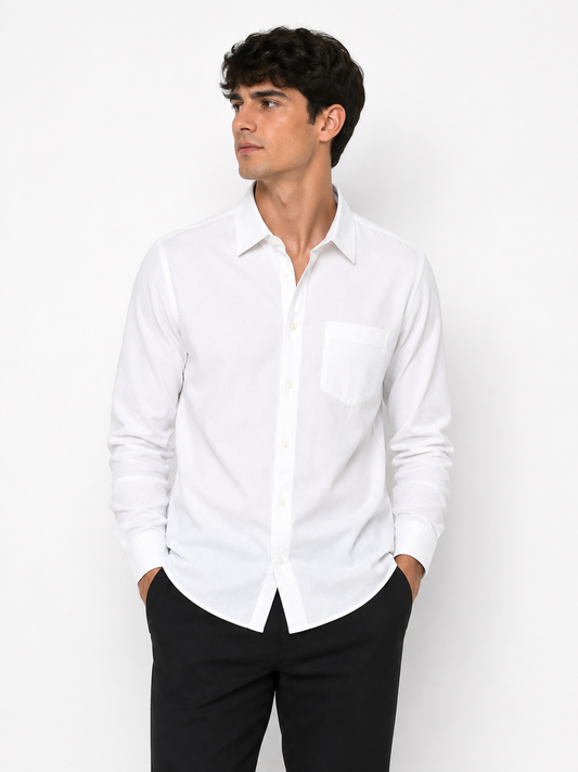 Elegant and timeless Ted Bernhardtz long-sleeve shirt in a clean white finish,