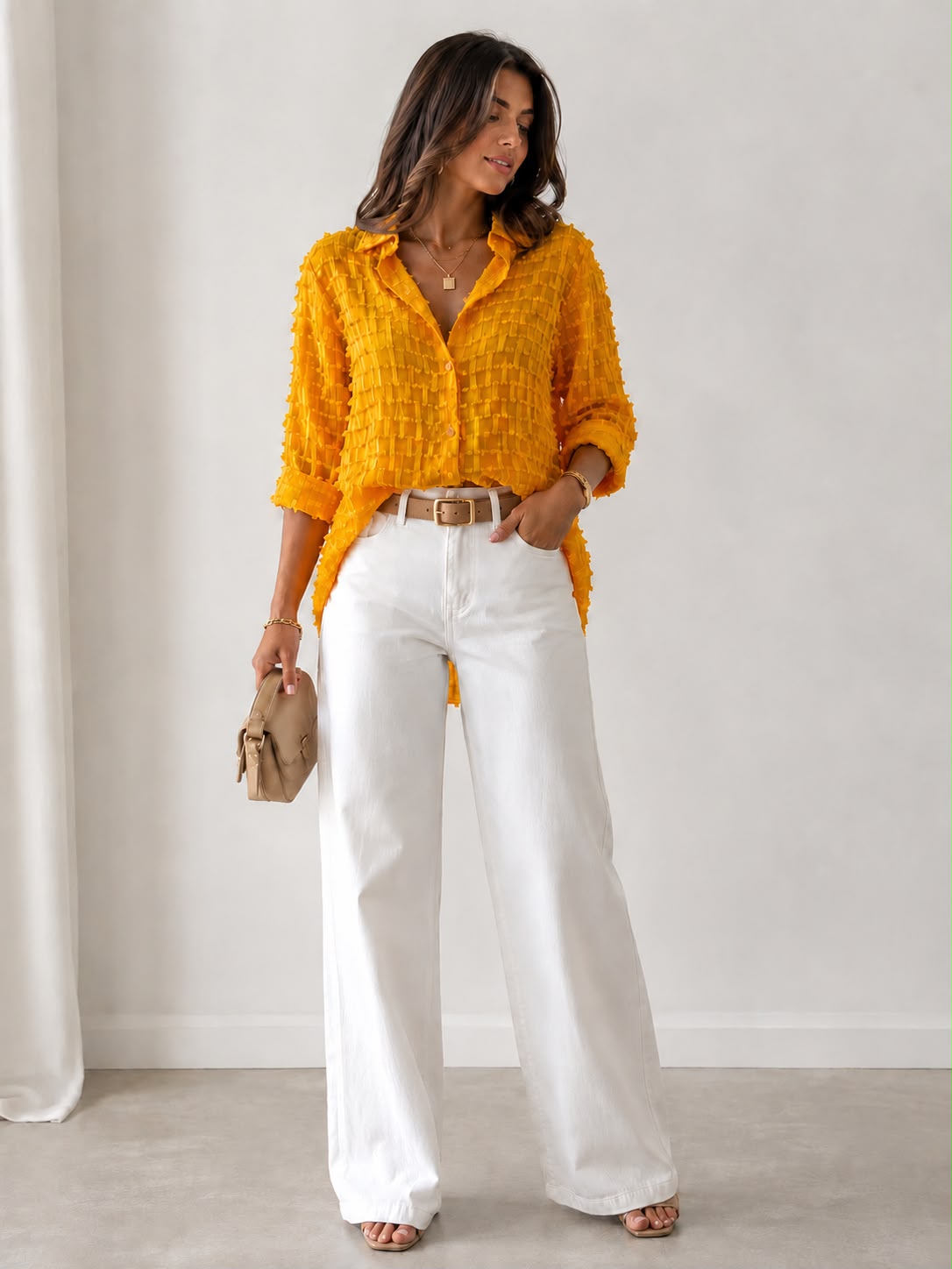 Zara – Textured Sheer Button-Up Shirt