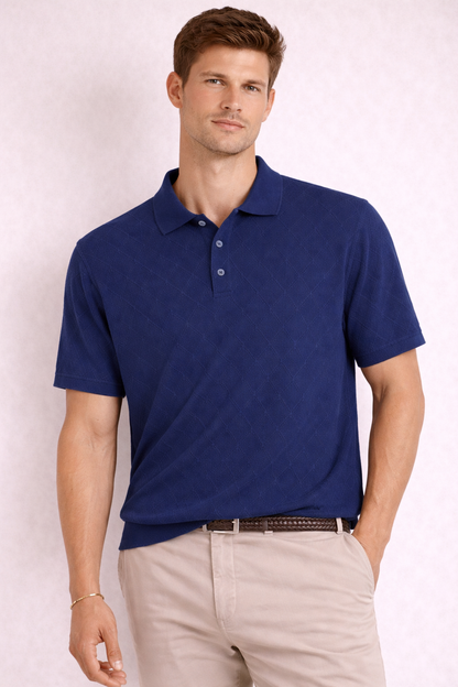 Ted Baker London Textured Knit Polo – Navy Blue