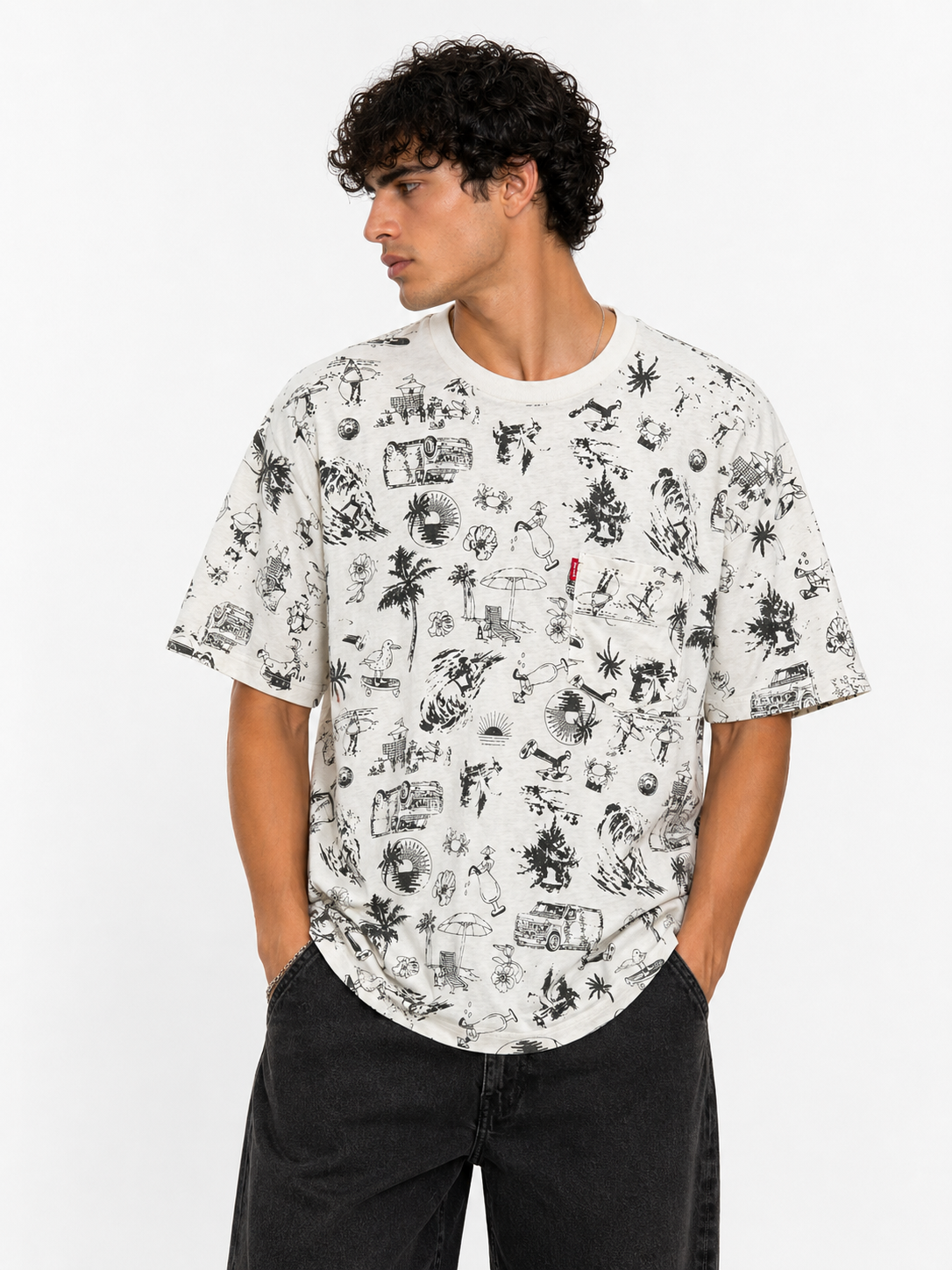 Levi’s All-Over Print Graphic T-Shirt (Beach Theme)