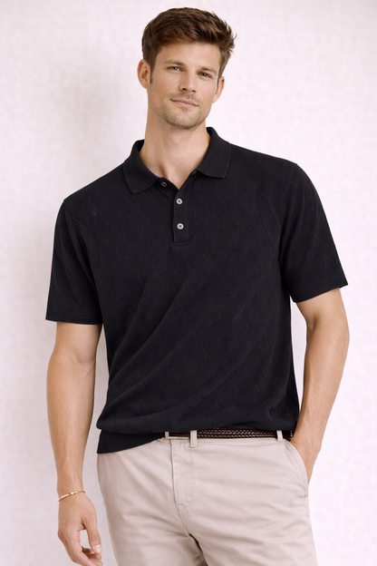 Ted Baker London Textured Knit Polo – Black