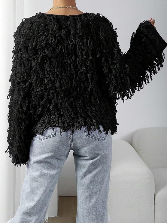 ZARA-Style Black Fringe Knit Jacket