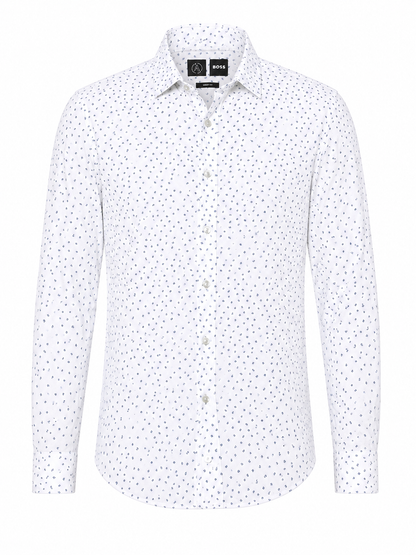 BOSS White Patterned Slim-Fit Shirt