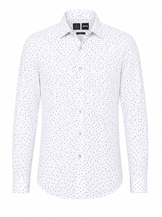 BOSS White Patterned Slim-Fit Shirt