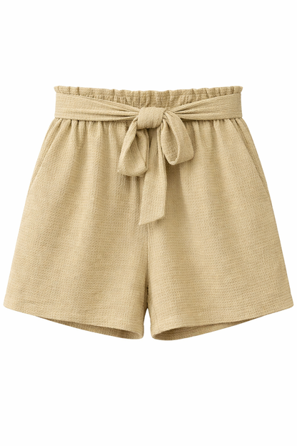 George High-Waist Tie Shorts – Beige