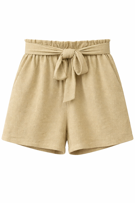 George High-Waist Tie Shorts – Beige
