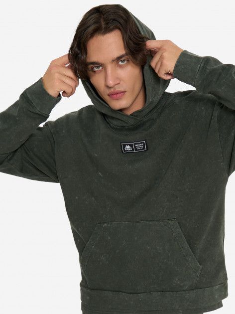 Kappa Unisex Washed Hoodie – Dark Olive