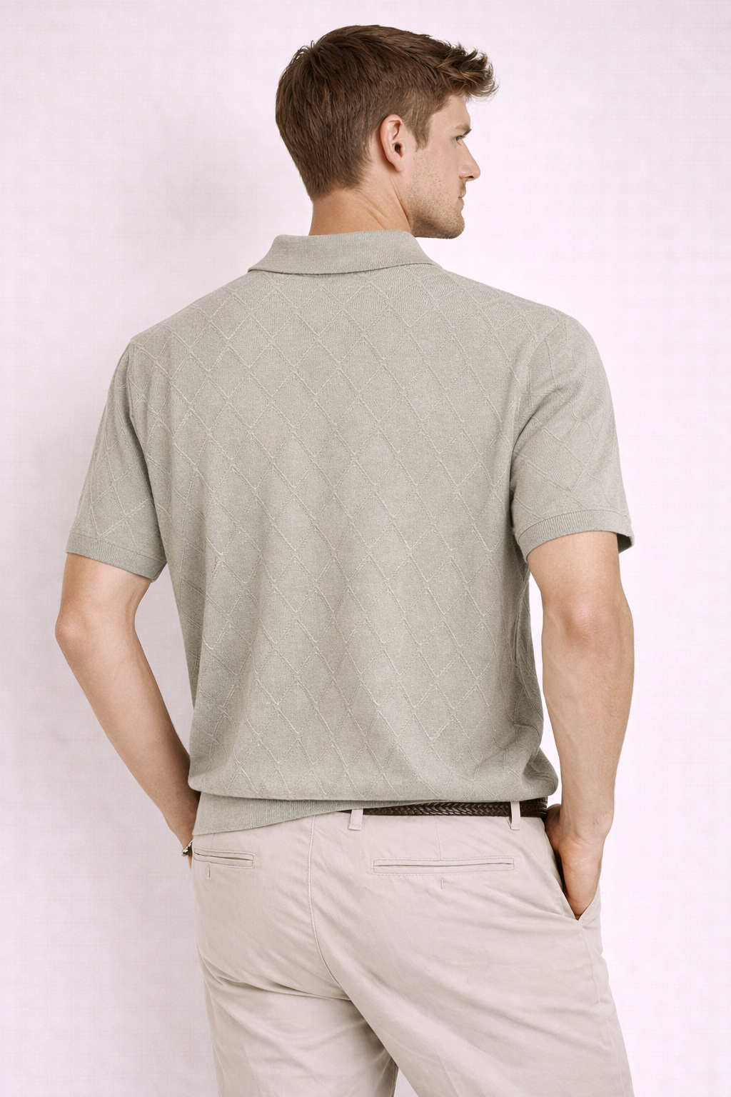 Ted Baker London Textured Knit Polo – Light Grey