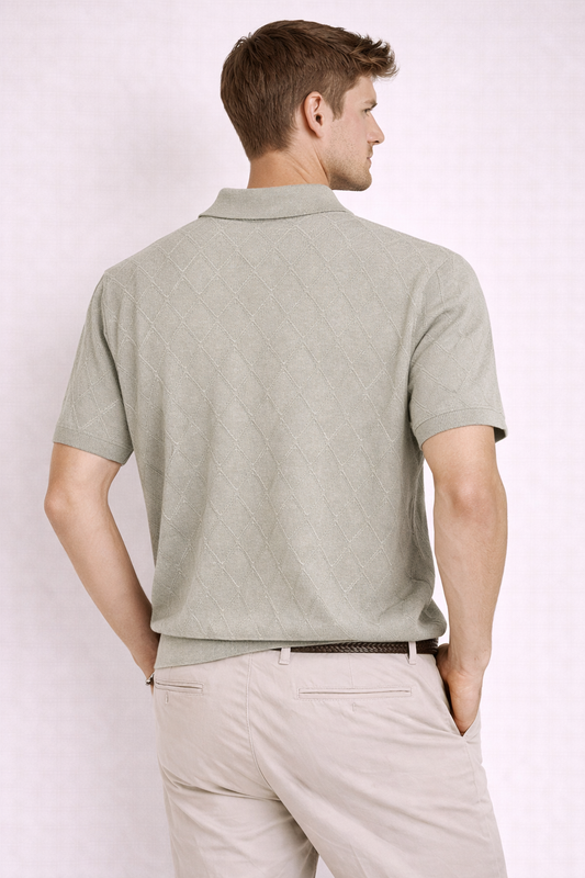 Ted Baker London Textured Knit Polo – Light Grey