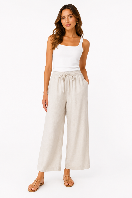 Zara Linen Blend Wide-Leg Pants