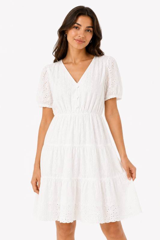 Mango – Broderie Anglaise Mini Dress