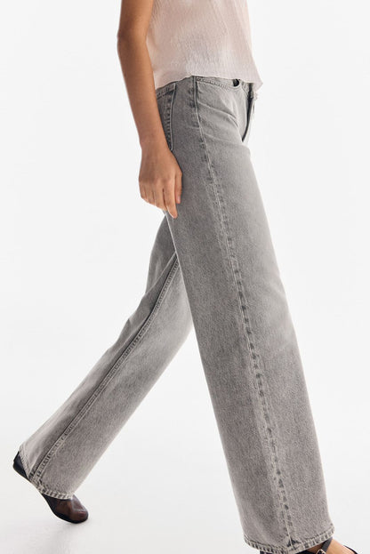 H&M High-waisted, wide-leg cut Light washed grey (stone/ash tone)