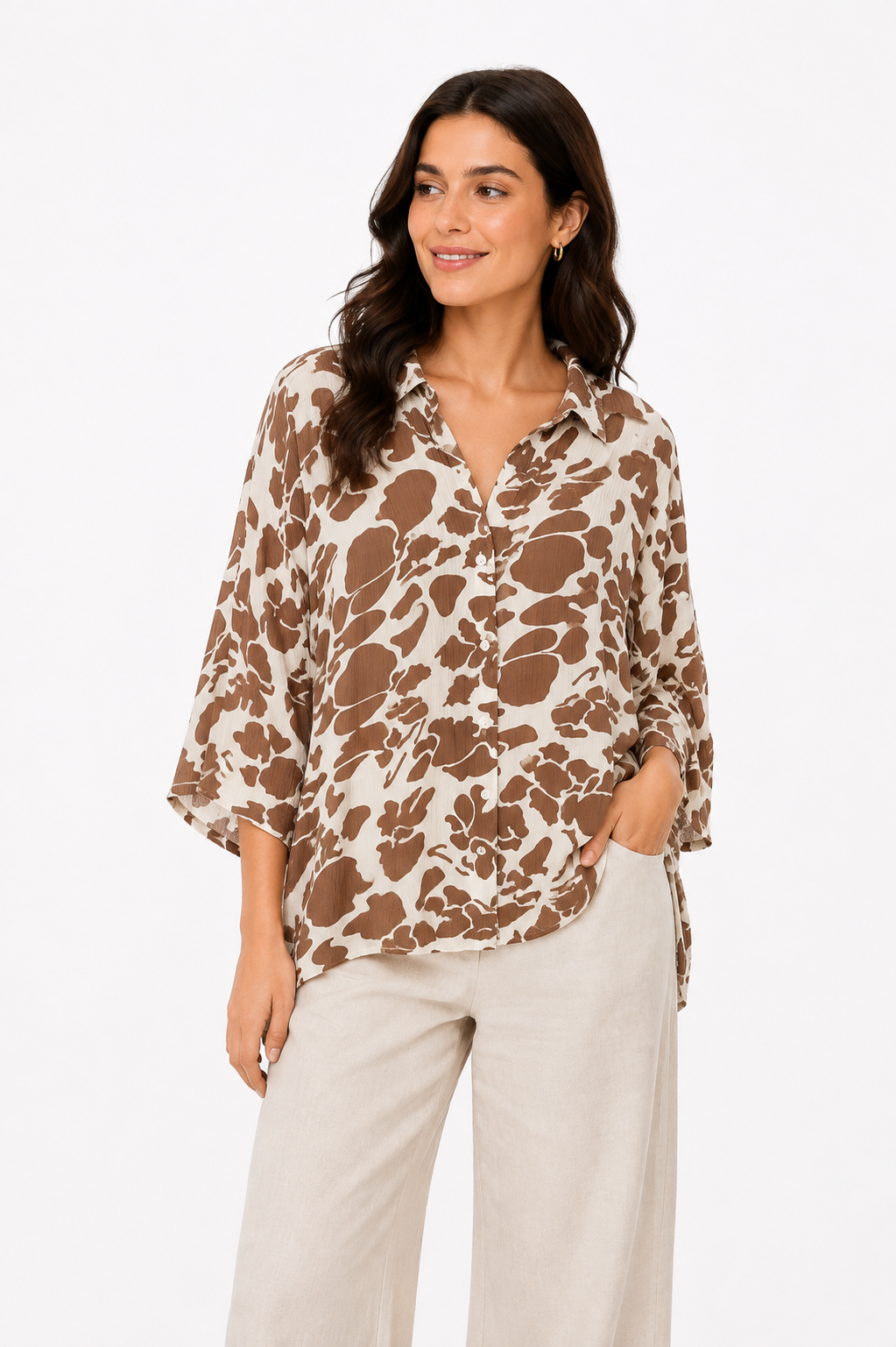 ON Brown & Cream Printed Shirt