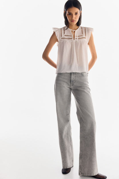 H&M High-waisted, wide-leg cut Light washed grey (stone/ash tone)