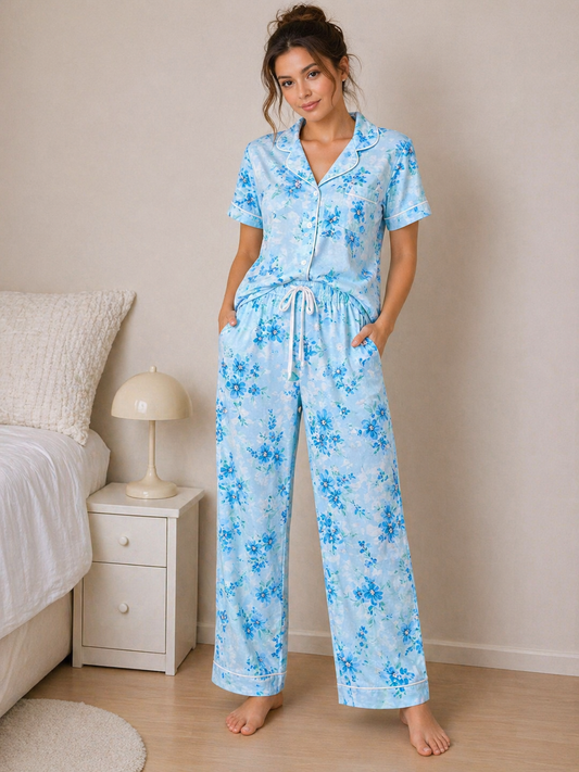 Rose & Lee Light Blue Floral Pajama Set