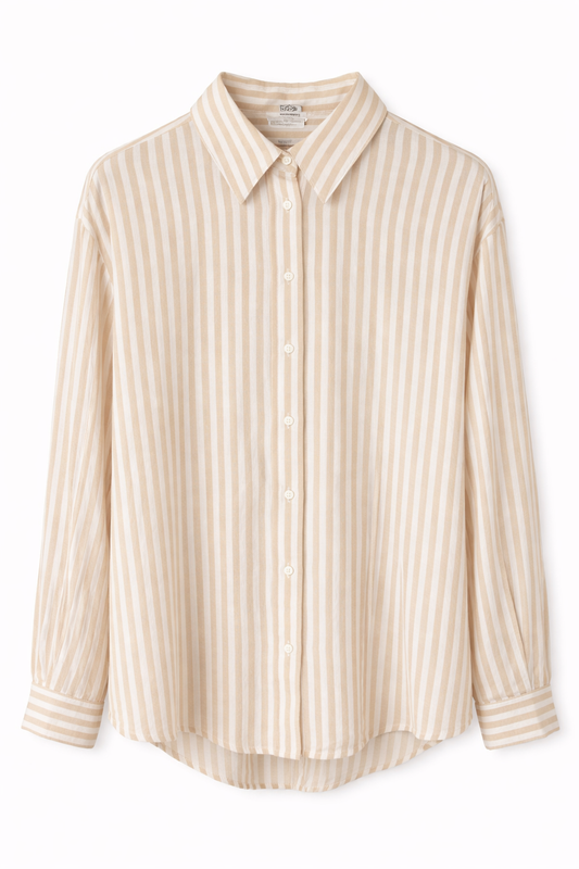 Stradivarius Linen-Style Striped Shirt (Beige)