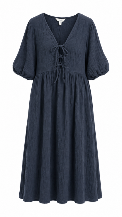 M&S Navy Tie-Front Midi Dress