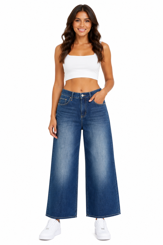 Bonprix Wide Leg Blue Wash Jeans