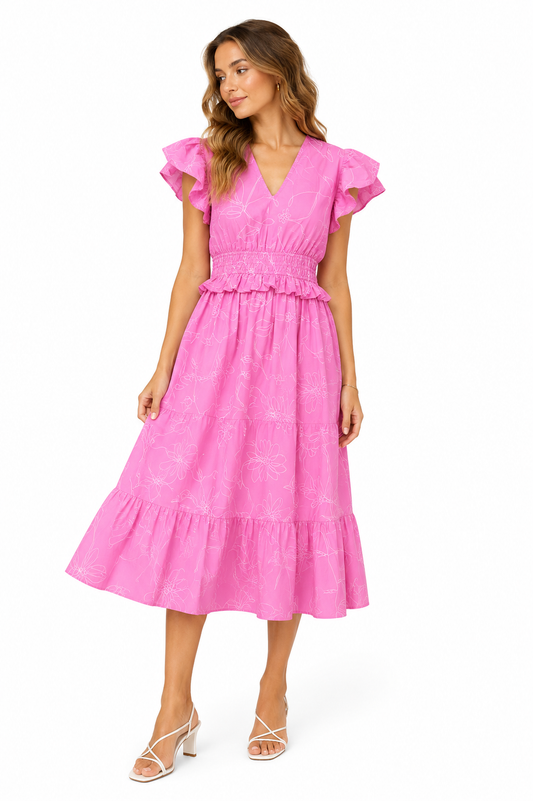J&W Floral Smocked Midi Dress