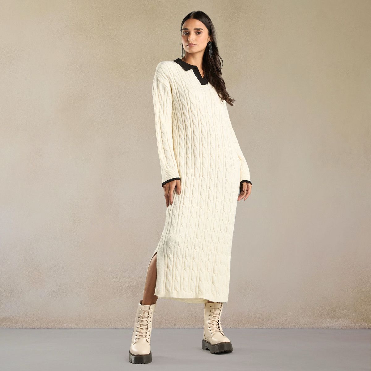 Max Cable-Knit Sweater Dress – Cream