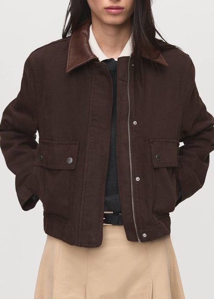 Mango Cropped Denim Jacket – Dark Chocolate Brown