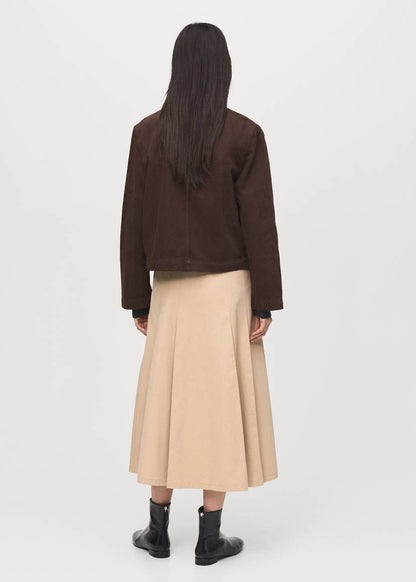 Mango Cropped Denim Jacket – Dark Chocolate Brown