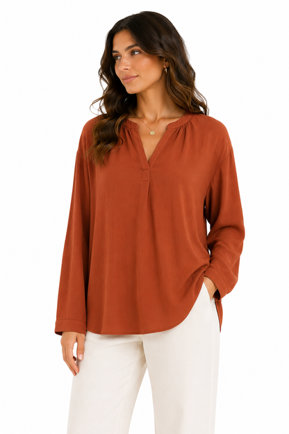 Esprit – Relaxed V-Neck Long Sleeve Top