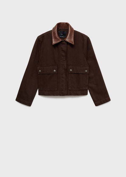 Mango Cropped Denim Jacket – Dark Chocolate Brown