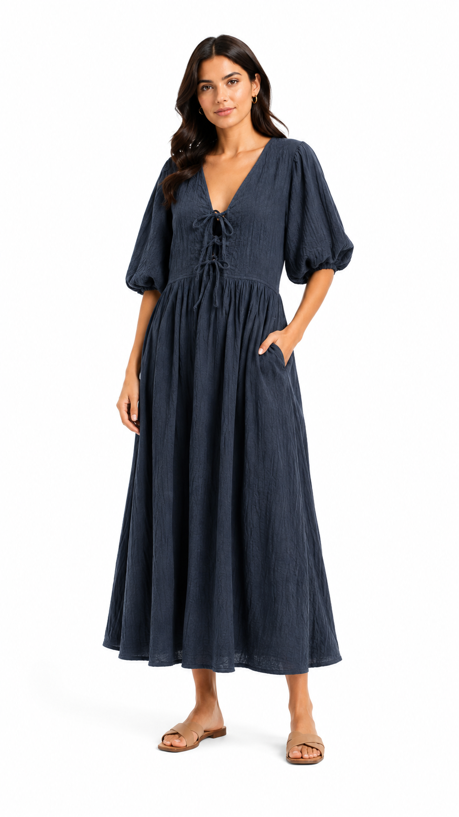 M&S Navy Tie-Front Midi Dress