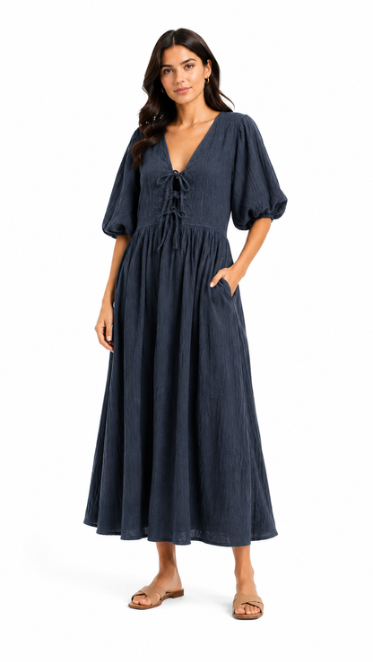 M&S Navy Tie-Front Midi Dress