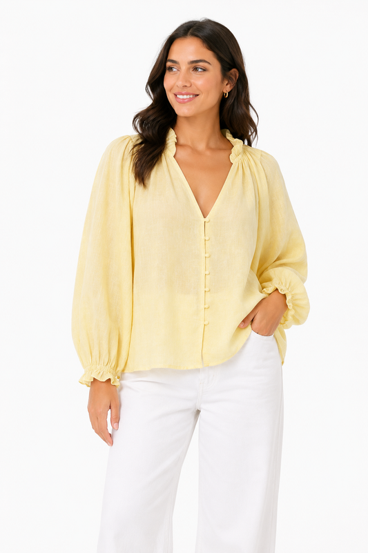 AE Yellow Ruffle-Neck Blouse