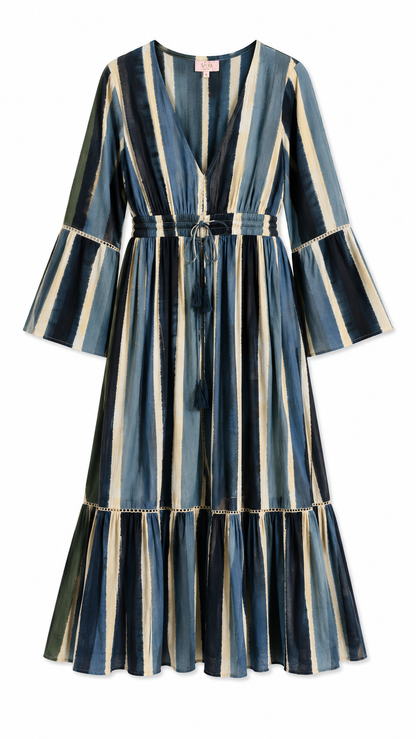 GOE Striped Boho Midi Dress