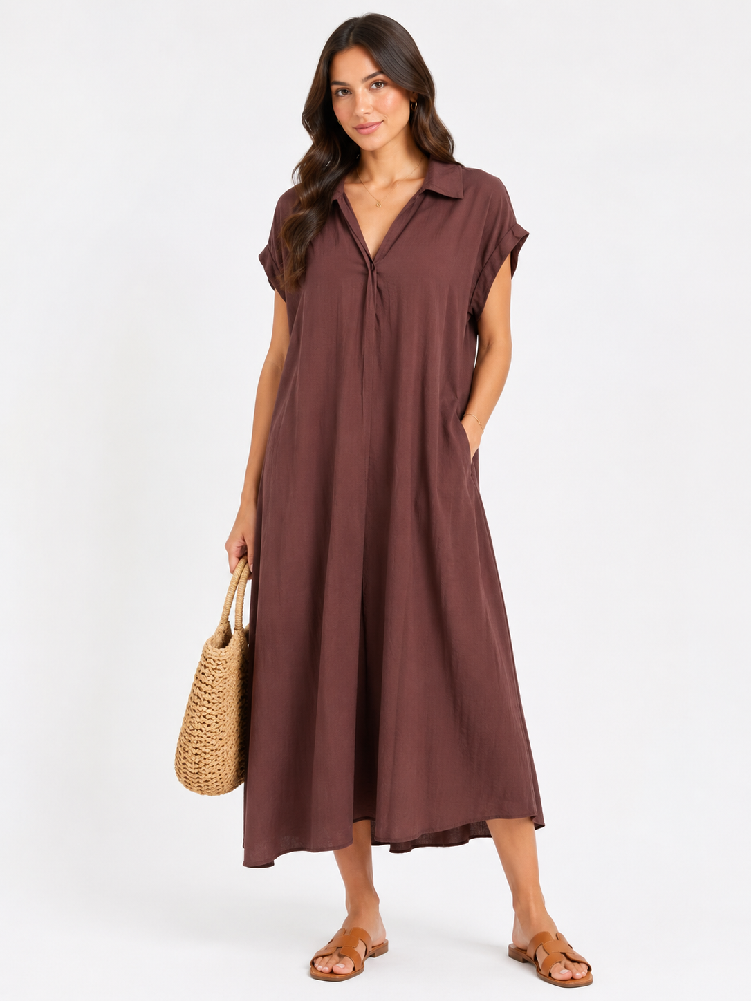 Studio Shirt Maxi Dress – Chocolate Brown