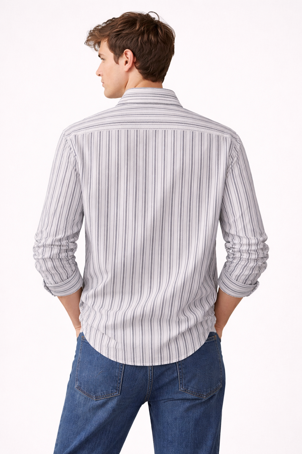 ZARA Textured Striped Shirt – White & Navy