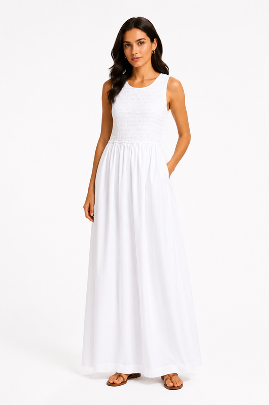 M&S White Shirred Maxi Dress