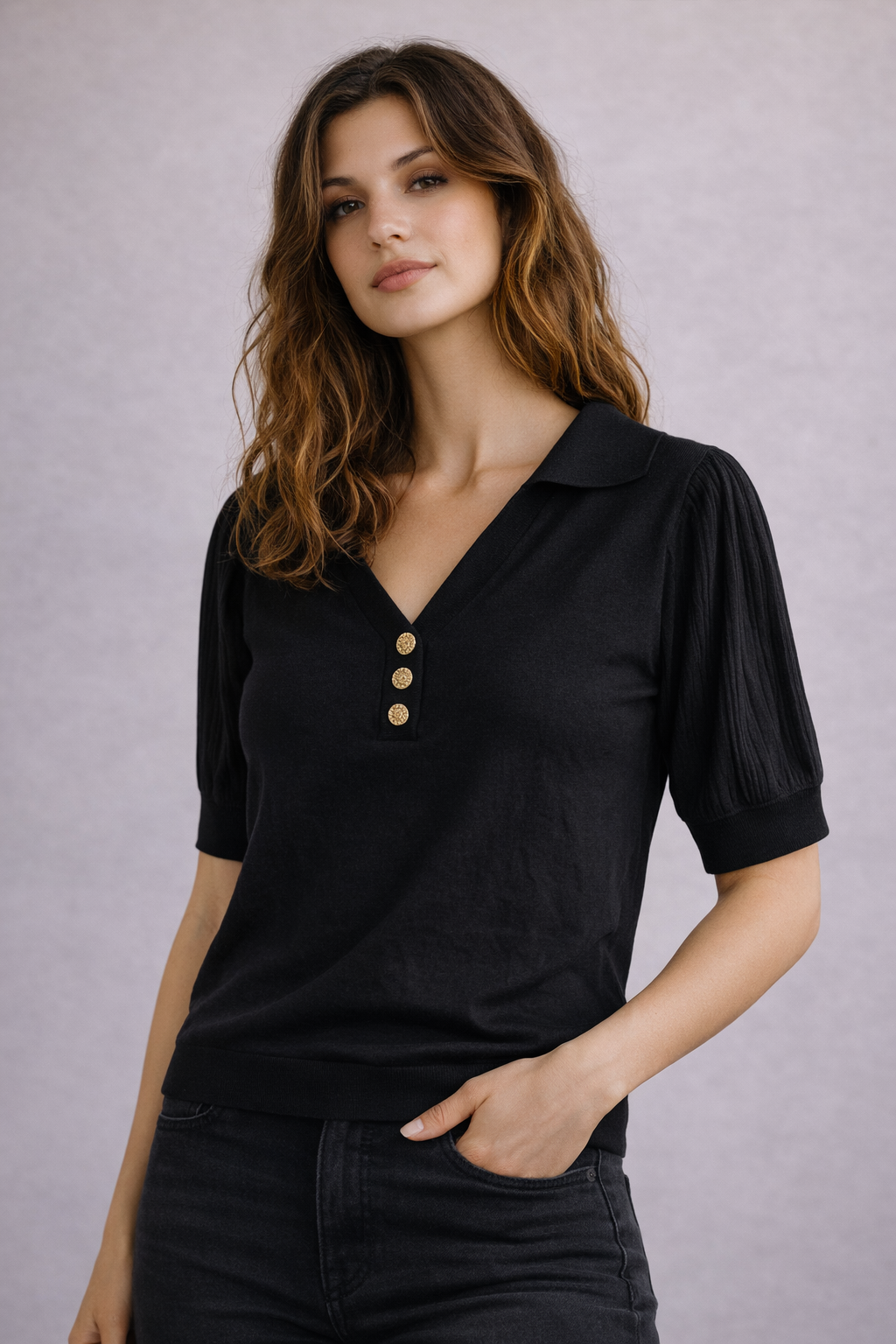 Karl Lagerfeld Paris Knit Blouse – Black