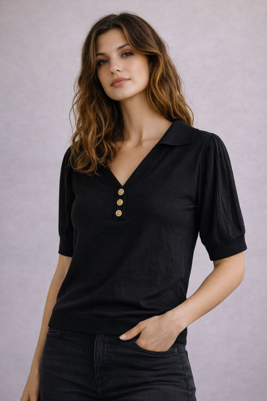 Karl Lagerfeld Paris Knit Blouse – Black