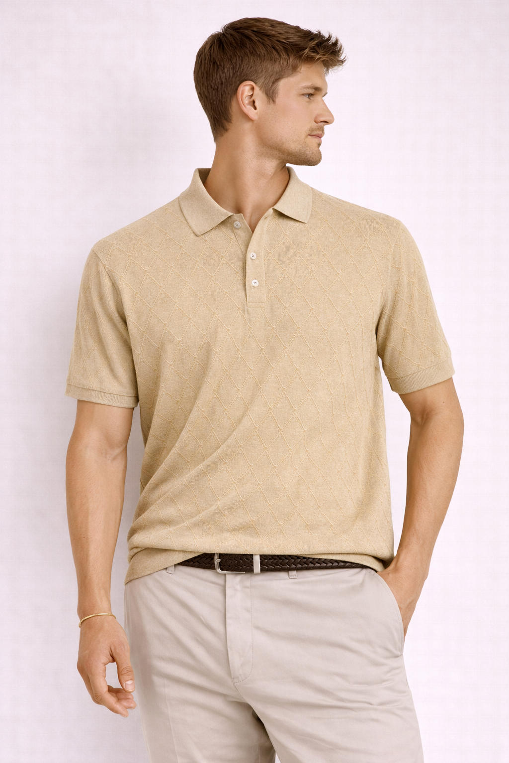 Ted Baker London Textured Knit Polo – Beige