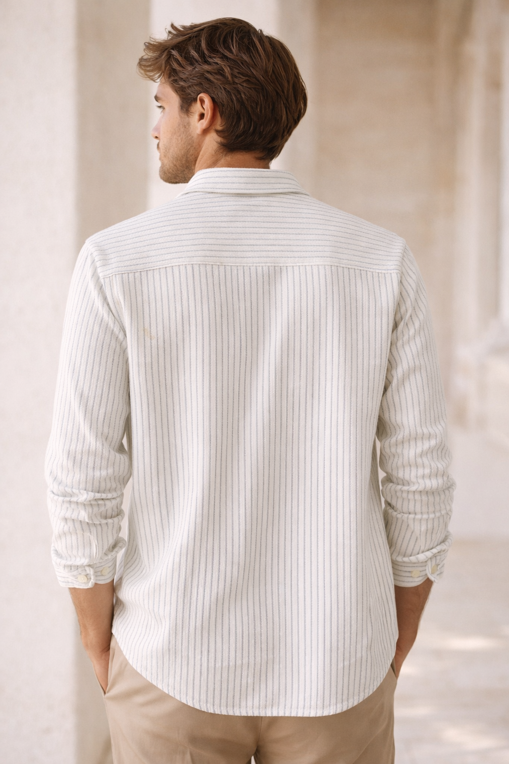 ZARA Textured Striped Shirt – White & Light Blue